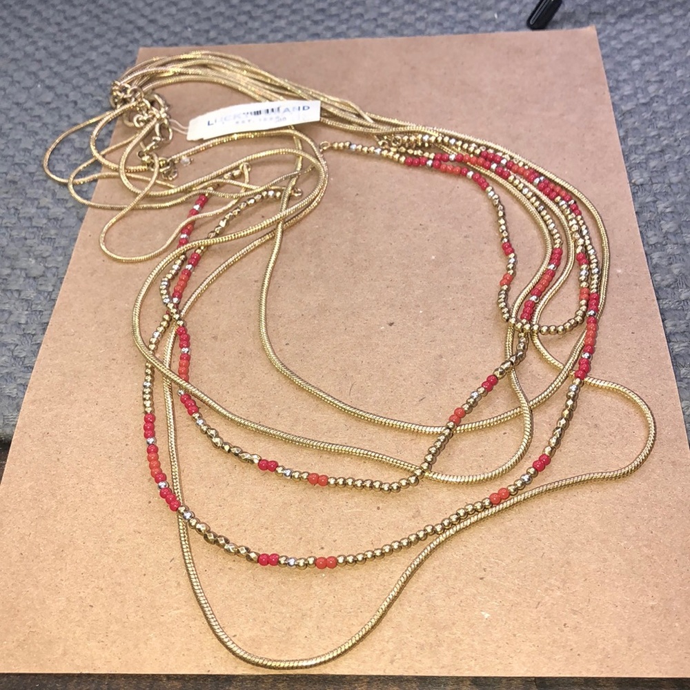 Lucky Brand 🍀 gold and red multi strand necklace